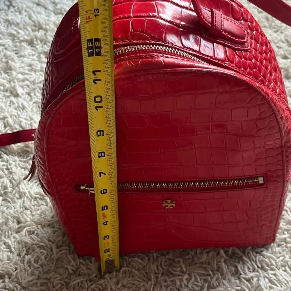 Tory Burch Mini Backpack Handbag Red Croc-Embossed Italian Leather Top Handle
